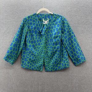 VTG 60s Julie Miller California Jacket Womens 10 Blue Animal Print Bow Ladylike